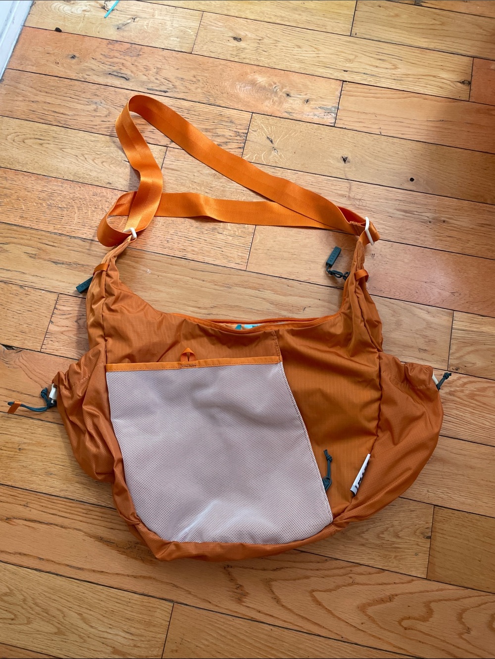 Baboon to the moon Orange Crossbody Shoulder Bag with Front Mesh Pocket